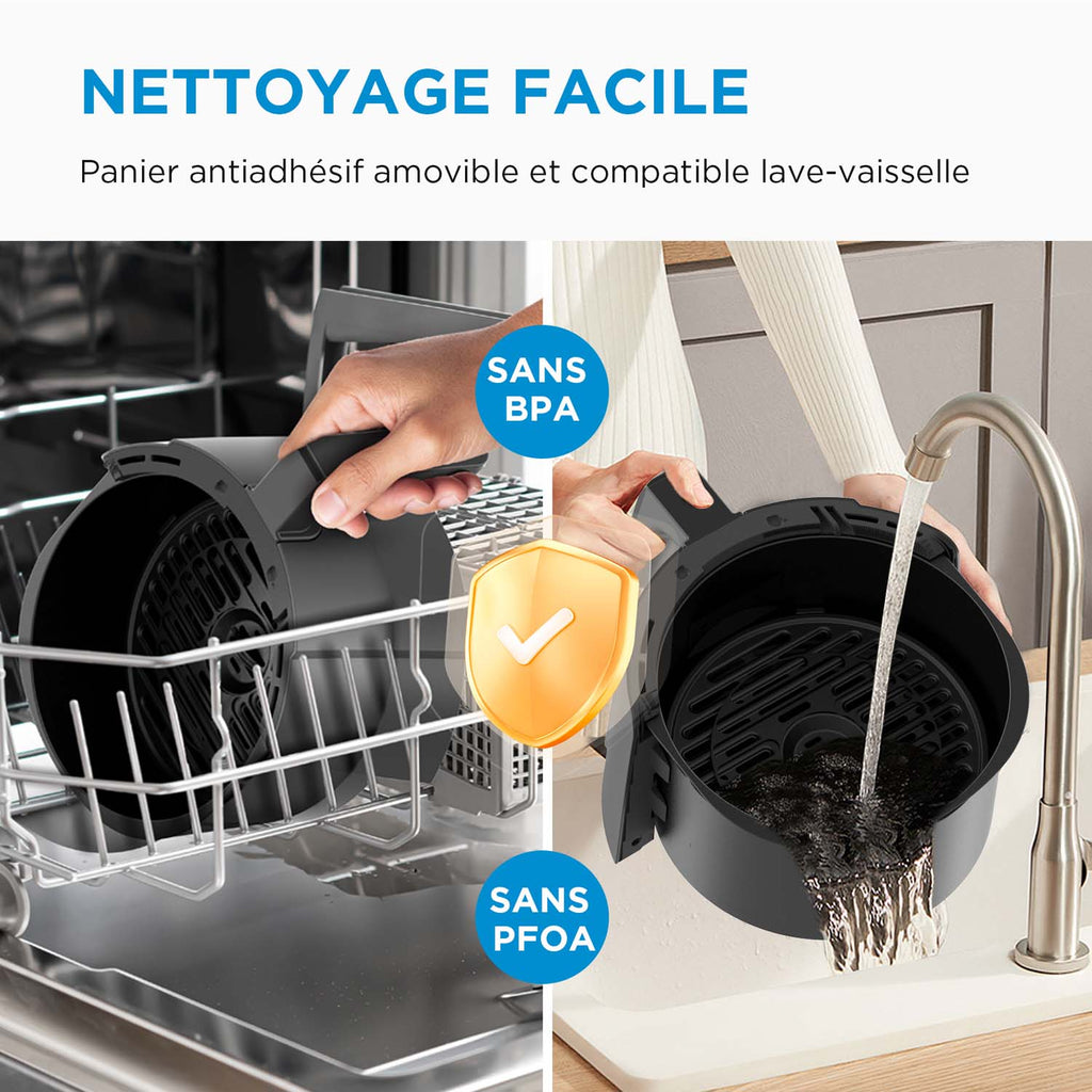 Friteuse sans huile Midea - 4 L, 1500 W, 8 modes préréglés, 35-200 °C, Cuisson, Rôtissage, Gril, Décongélation, Alarme de secouage, Minuterie de 60 minutes, 41 recettes