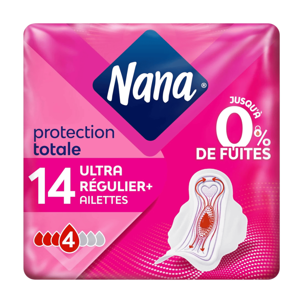 Nana Serviettes Hygiéniques Ultra Regular Plus avec Ailettes Lot de 14