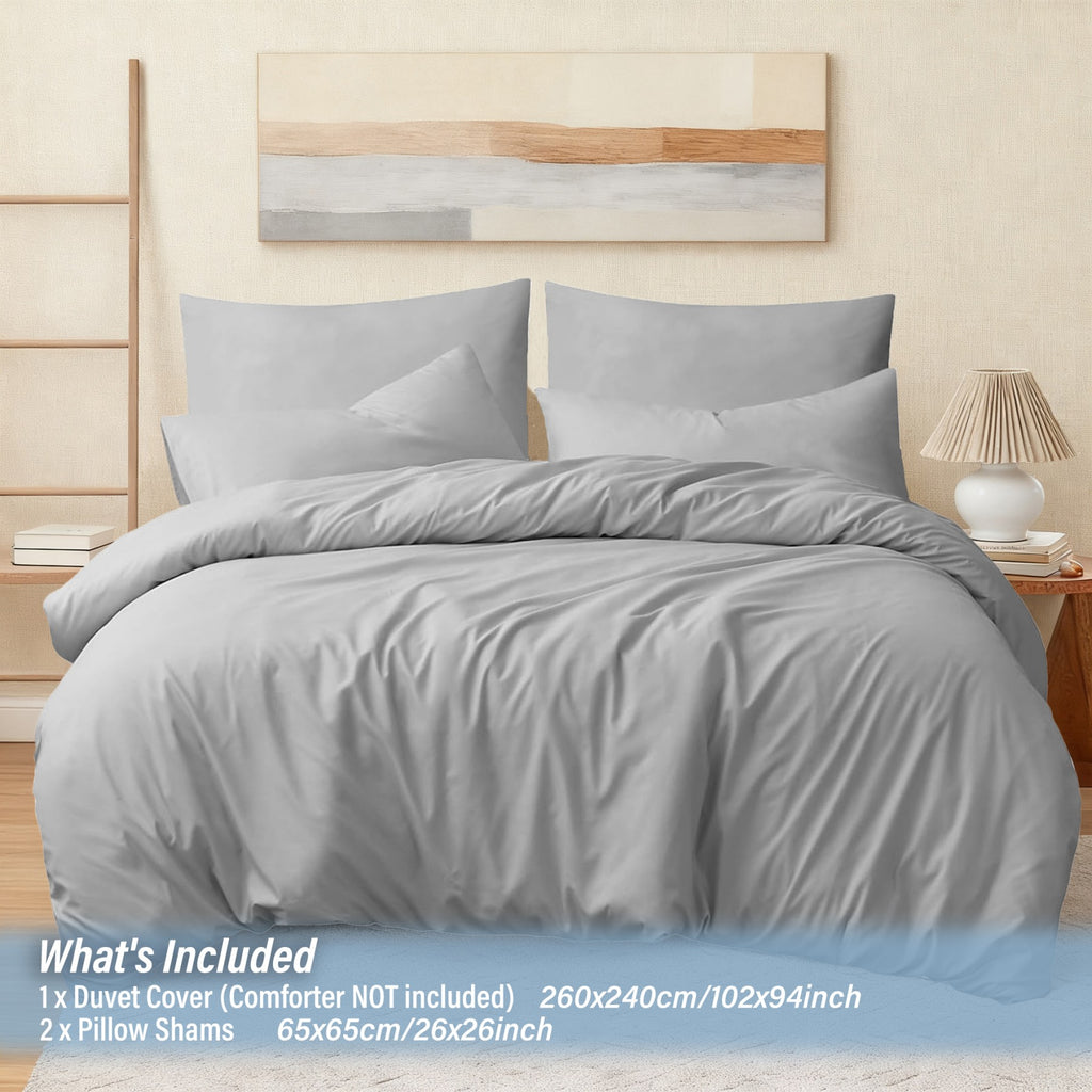 LeBonsoir Parure de lit brossée avec 1 housse de couette 260 x 240 cm et 2 taies d’oreiller 65 x 65 cm, avec fermeture éclair - Gris clair