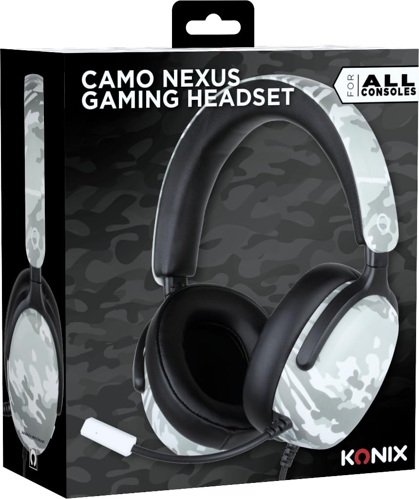Konix Casque gaming circum-aural filaire Nexus PS5, Switch 2 et Xbox Series X|S - Haut-parleurs 40 mm - Microphone - Câble 1,5 m - Motif camouflage