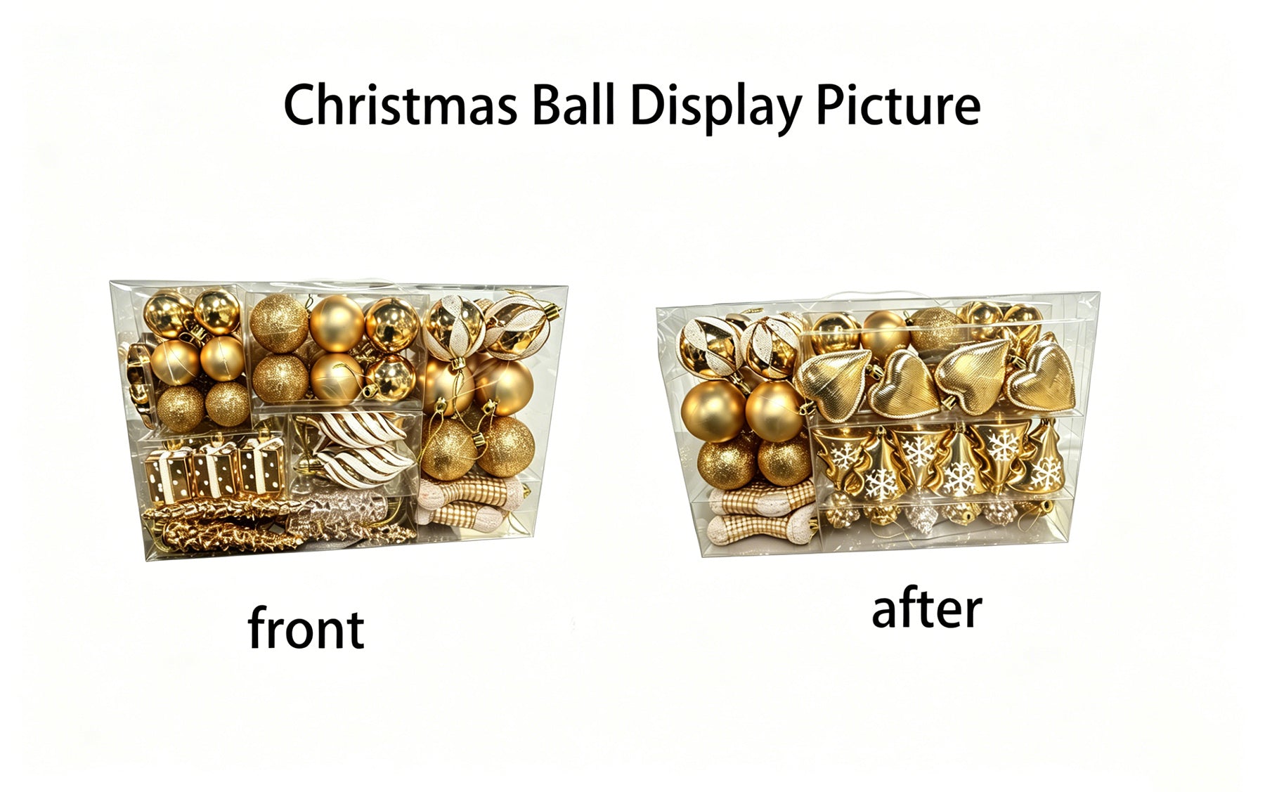Ju7cer Lot de 72 boules de Noël, avec sapin de Noël, boules de Noël en forme de cœur, chaussettes de Noël, boules de Noël, pour décorer le sapin de Noël, décoration de fêtes, couleur or