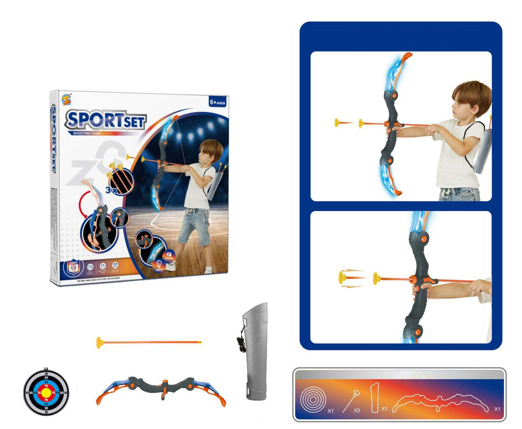 Set d'arc et flèches de tir à l'arc sonore et lumineux pour garçon, Kit jouet en ABS + PP avec musique pour entraînement au tir sur cible