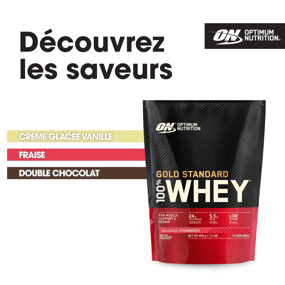 Optimum Nutrition Gold Standard 100% Whey Protein, Fraise délicieuse 450 g (15 portions)