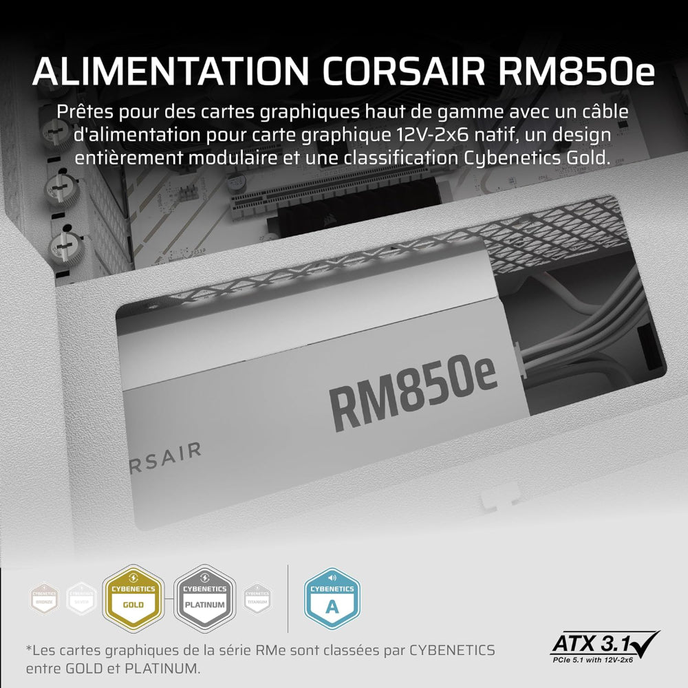 CORSAIR RM850e 2025 Bloc d'alimentation ATX modulaire - Blanc
