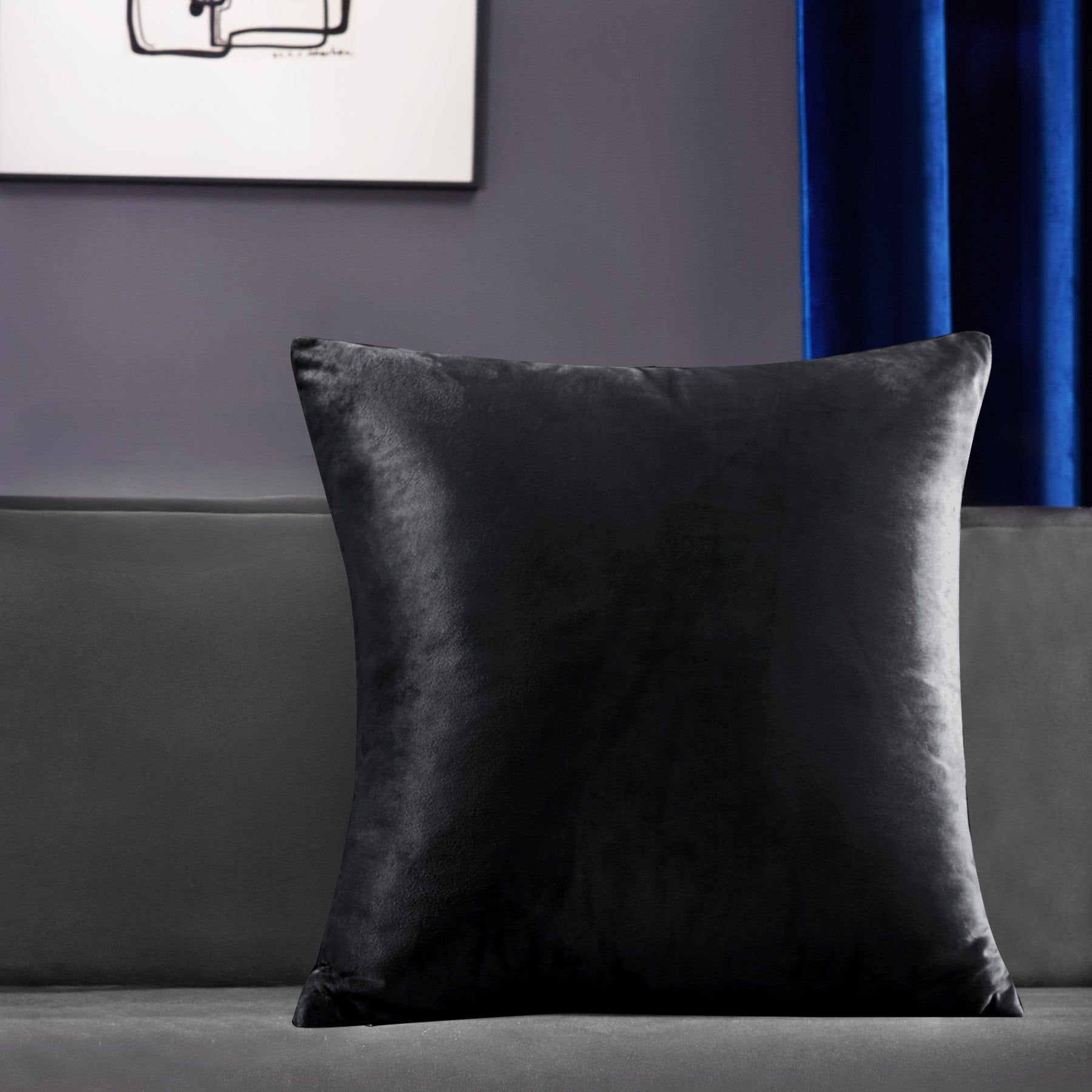Deconovo Housse de coussin en velours néerlandais, couleur noire, 45 x 45 cm, 1 pièce