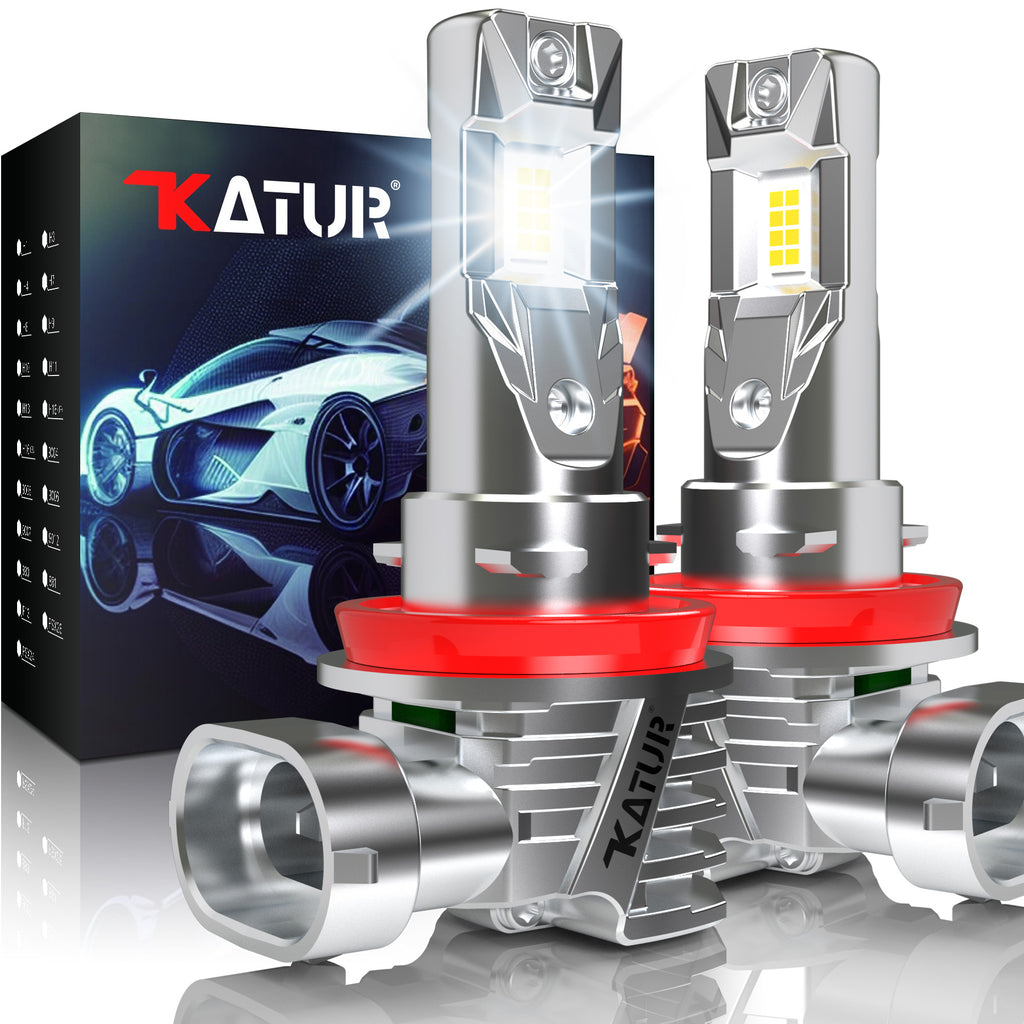 Katur H11/H8/H9 Lot de 2 ampoules LED, 26 000 LM, 80 W, 6000 K blanc, sans ventilateur, étanche, taille mini, Plug and Play