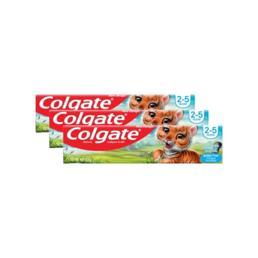 COLGATE Kids Toothpaste Bubble Fruit Flavour - 50ml - Pack of 3 (3 x 50ml = 3 tubes)