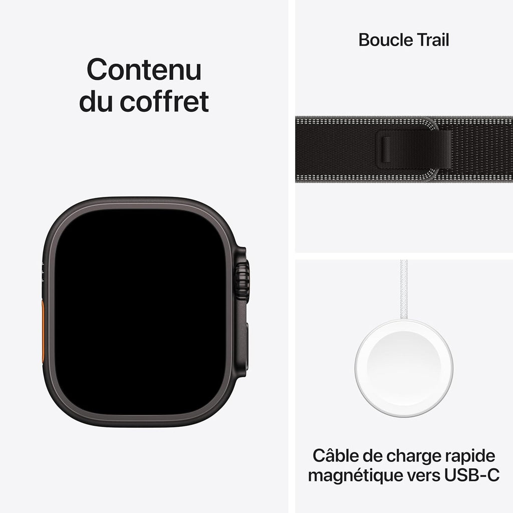 Apple Watch Ultra 3 GPS + Cellular 49 mm avec boîtier en titane noir et Boucle Trail Loop noir/charbon - S/M