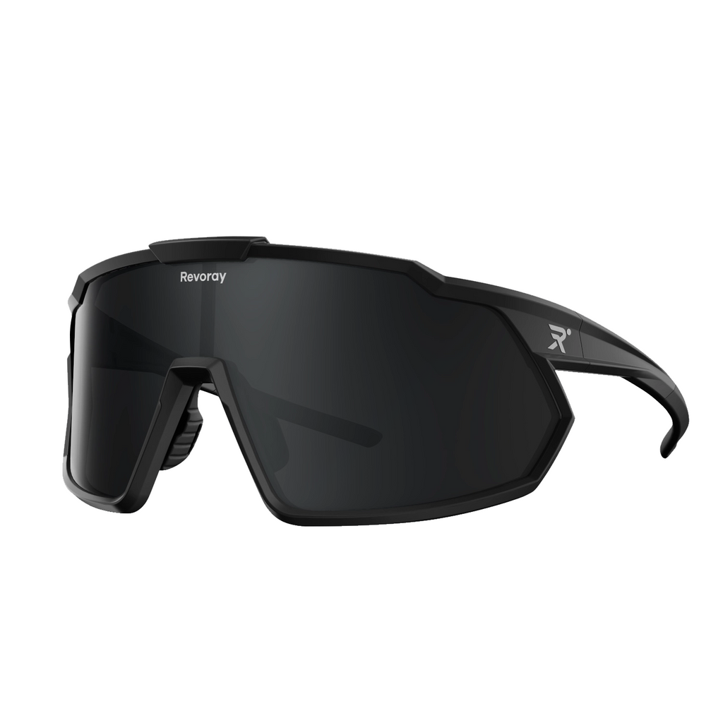 Revoray Y1 Lunettes de soleil de cyclisme avec verres polarisés TAC haute définition, monture TR90 ultra-légère 33g, protection UV 400, revêtement hydrophobe et oléophobe - Noir