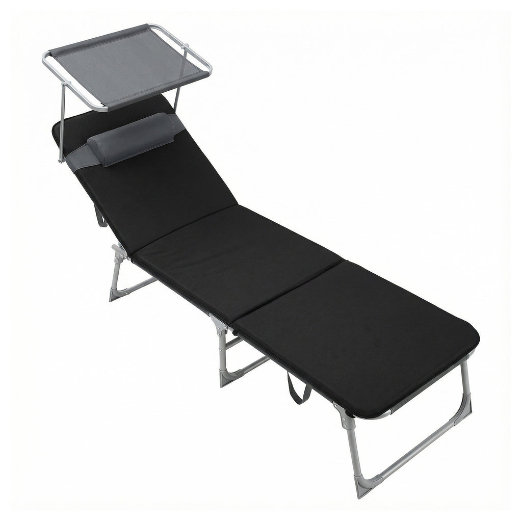 Ochama Chaise Longue de Jardin Pliante avec Dossier Réglable, Transat Extérieur, Appui-tête, Terrasse, Gris et Noir