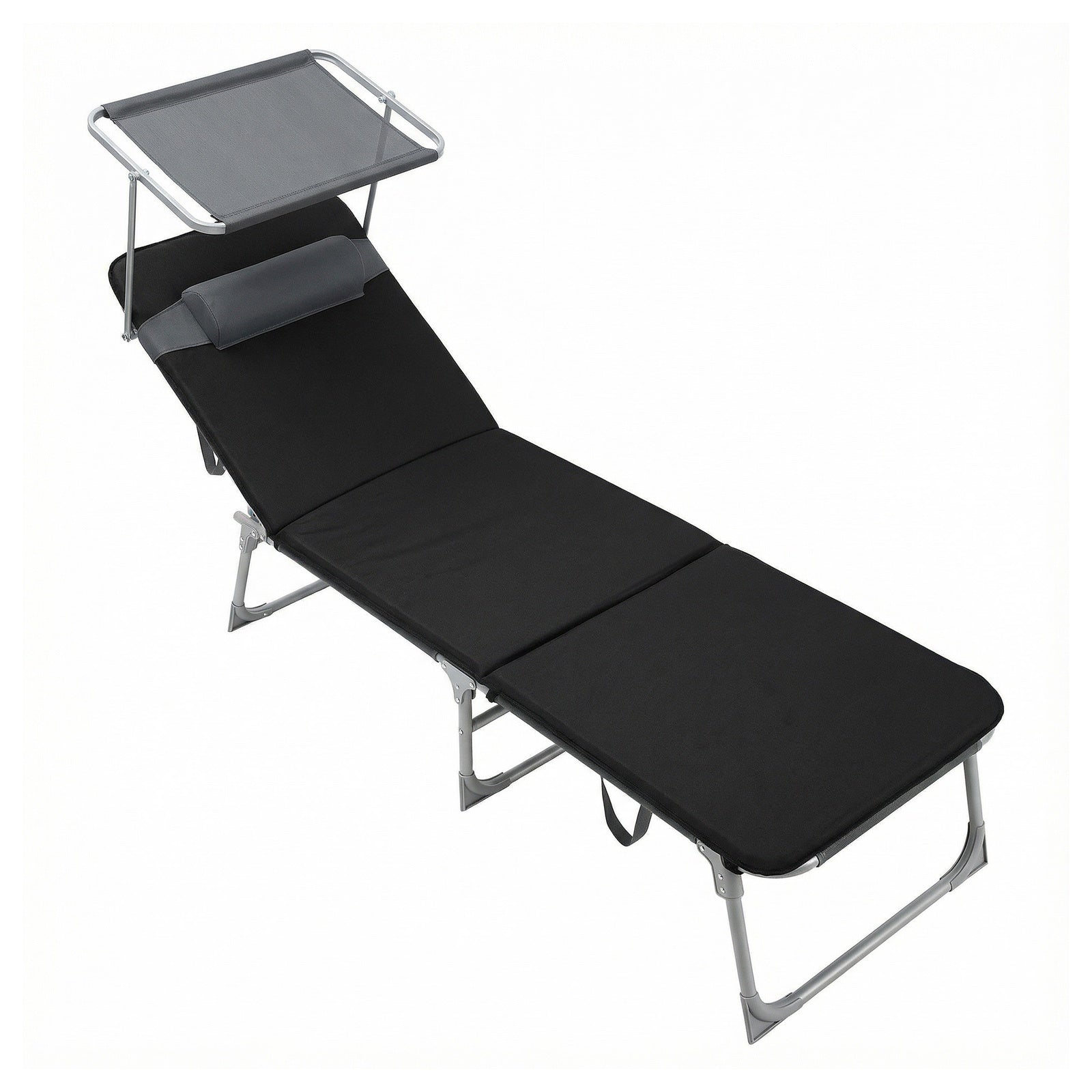 Ochama Chaise Longue de Jardin Pliante avec Dossier Réglable, Transat Extérieur, Appui-tête, Terrasse, Gris et Noir