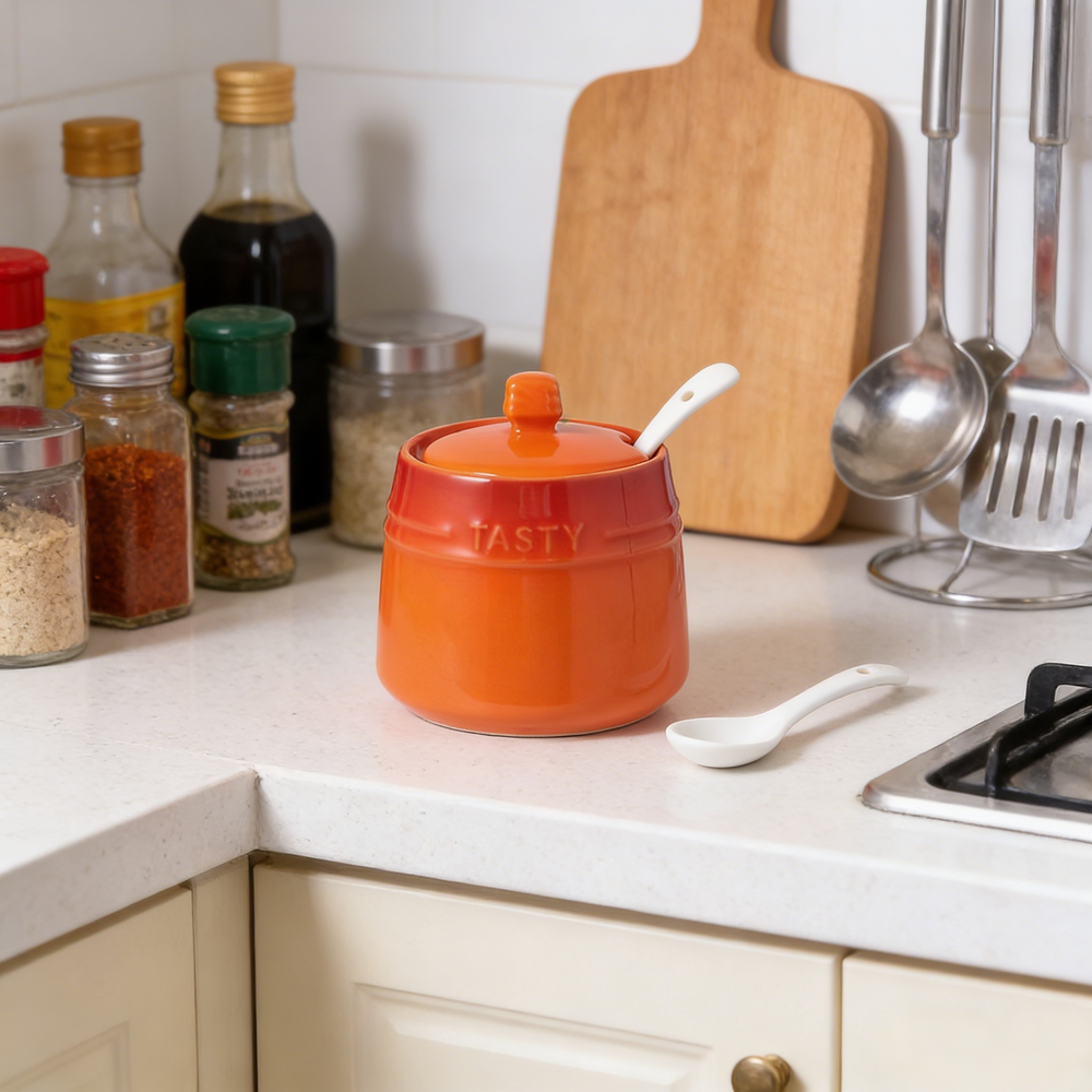 YumiPLUS Boîte en céramique avec couvercle et cuillère - lot de 1