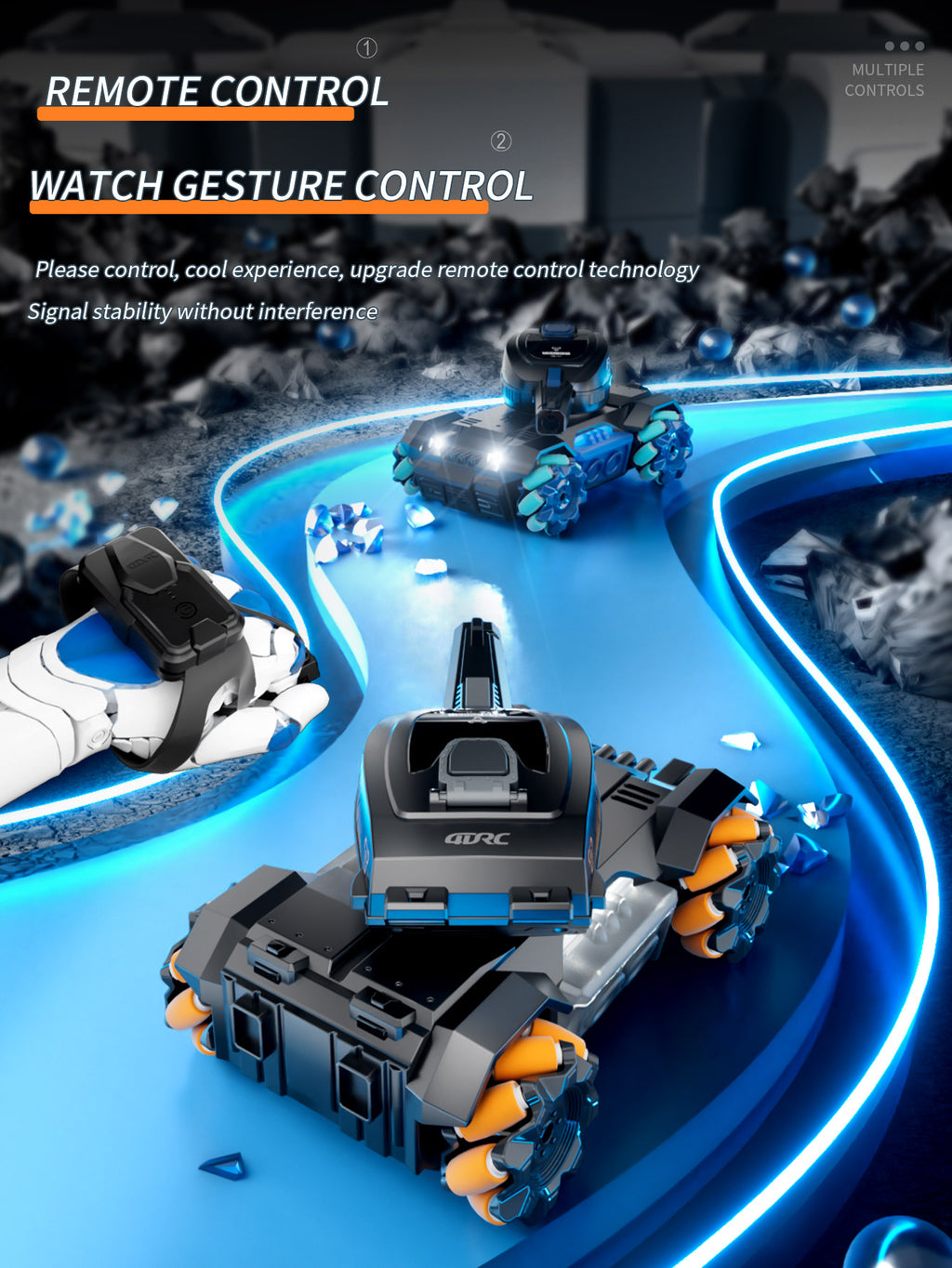 Char Tank RC 4DRC Y1 Tireur, Voiture Cascade Télécommandée à Gestes avec Lumières & Musique, Tir de Billes d’Eau, Voiture Télécommandée pour Garçons 6-12 Ans, Jouet Enfant Idée Cadeau Anniversaire
