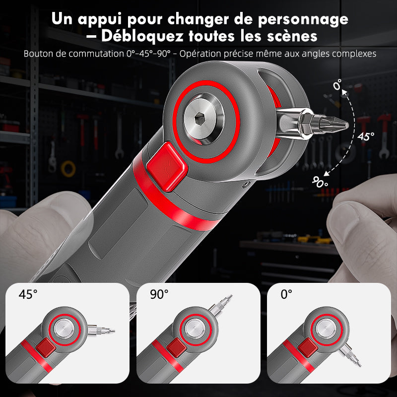 MOVECRAB Kit mini tournevis électrique sans fil rechargeable 12 pièces 2000 mAh avec angle réglable 3-en-1, LED et couple réglable 3 vitesses
