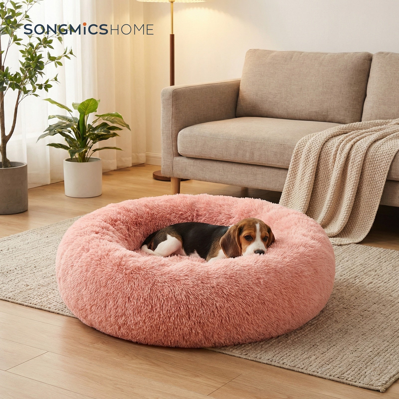 JOYFURNOS Panier pour chien en forme de beignet, Housse amovible et lavable, Rose
