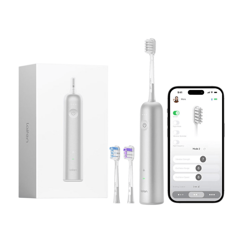 Laifen Wave Brosse à dents électrique sonique de voyage pour adultes à oscillation et vibration, 3 têtes de brosse, étanche IPX7, recharge magnétique, aluminium