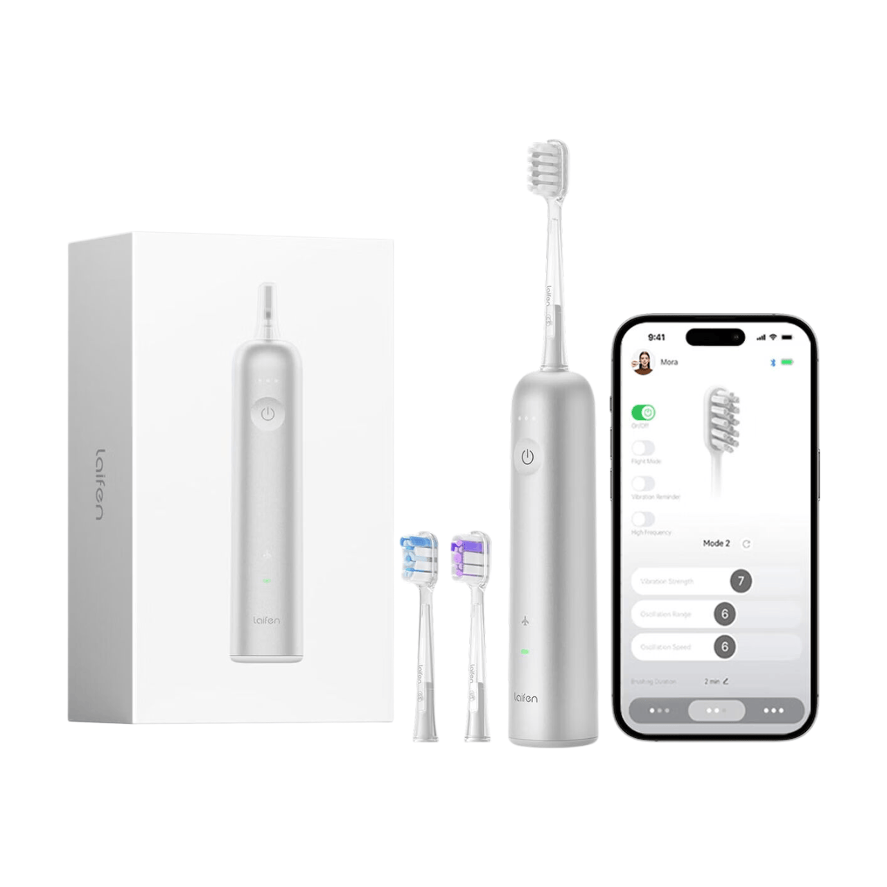 Laifen Wave Brosse à dents électrique sonique de voyage pour adultes à oscillation et vibration, 3 têtes de brosse, étanche IPX7, recharge magnétique, aluminium