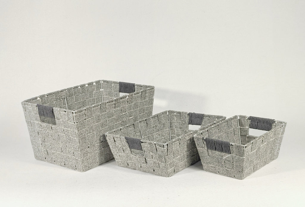 KEVAHOME Lot de 3 panières en coton avec sangles gris L : 15 x 11 x 8,25 po H M : 13 x 10 x 4,5 po H S : 10 x 7 x 4,5 po H