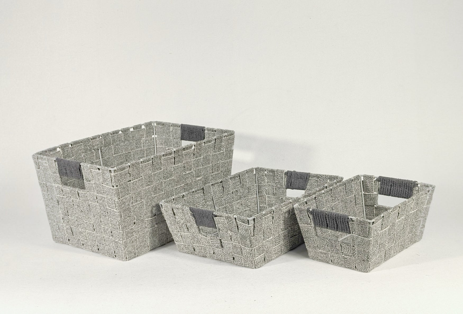 KEVAHOME Lot de 3 panières en coton avec sangles gris L : 15 x 11 x 8,25 po H M : 13 x 10 x 4,5 po H S : 10 x 7 x 4,5 po H
