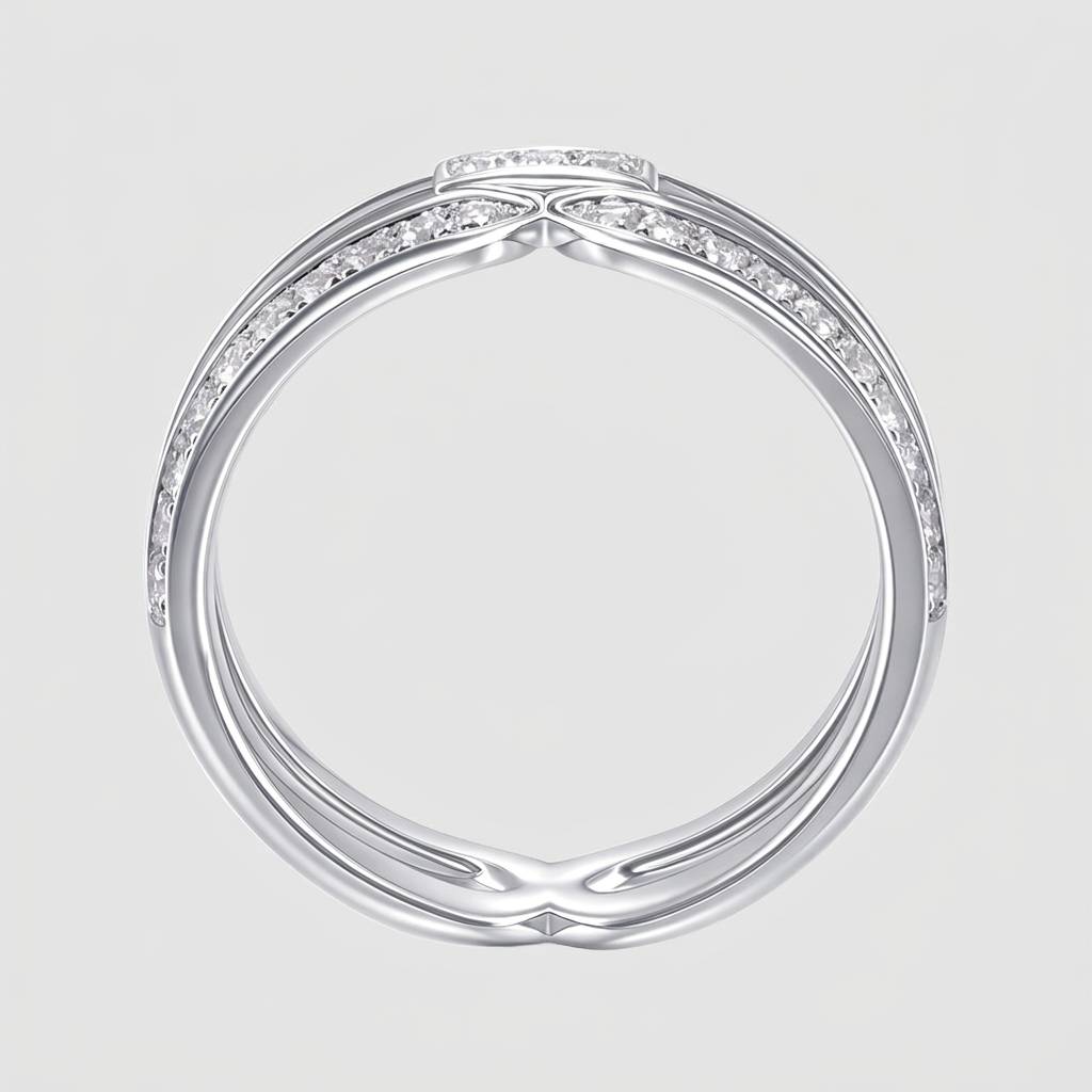 ALAIN MICHAL Intertwine 925 Argent Sterling Bague Diamant Semi-Baguet 43 Diamants Blancs 0,452-0,516 ct Largeur de Bague 7 mm Taille 55