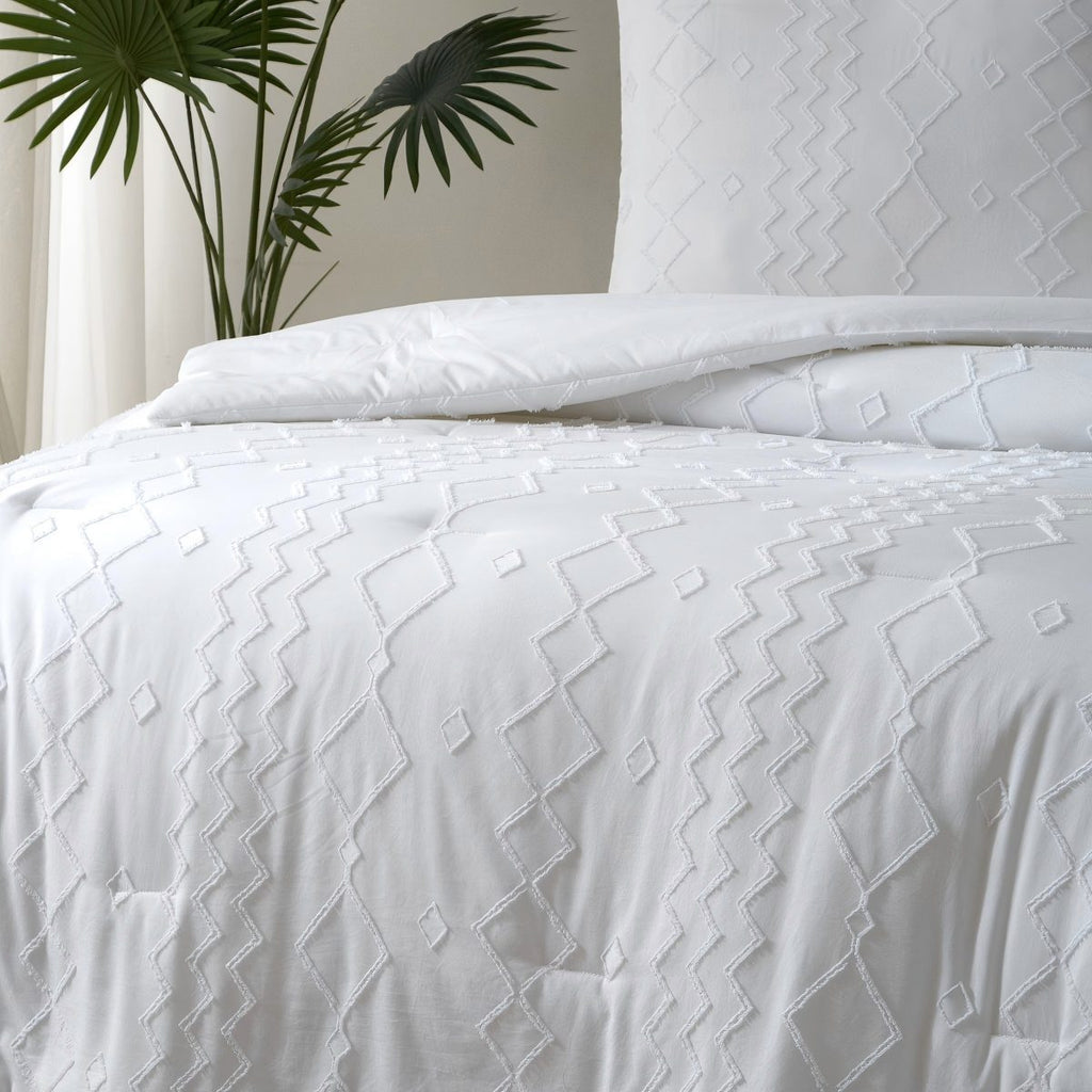 MEEALLHOME Parure de lit tuftée blanc - 1 housse 200 x 200 cm et 2 taies 65 x 65 cm