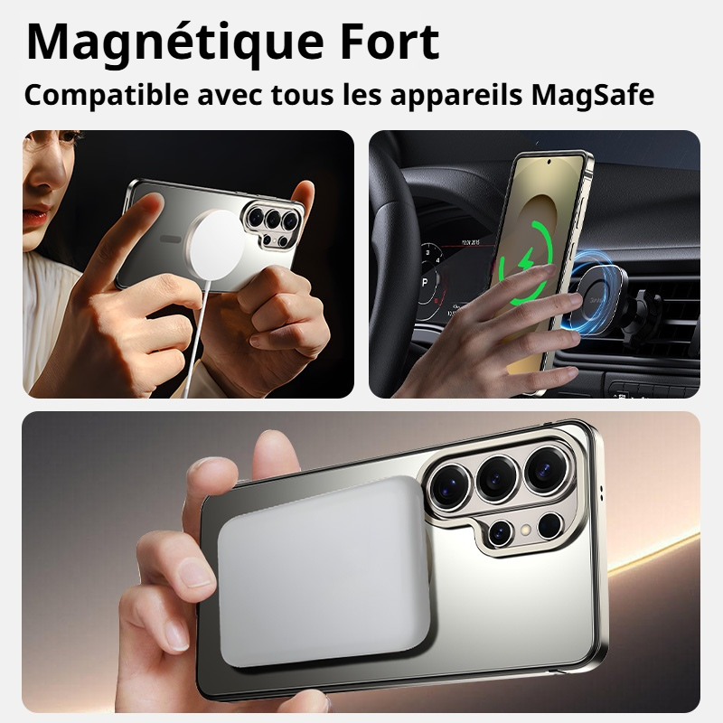 Coque pour Samsung Galaxy S26 Ultra, cadre en alliage, couleur originale, anneau magnétique, titane, 1 pièce