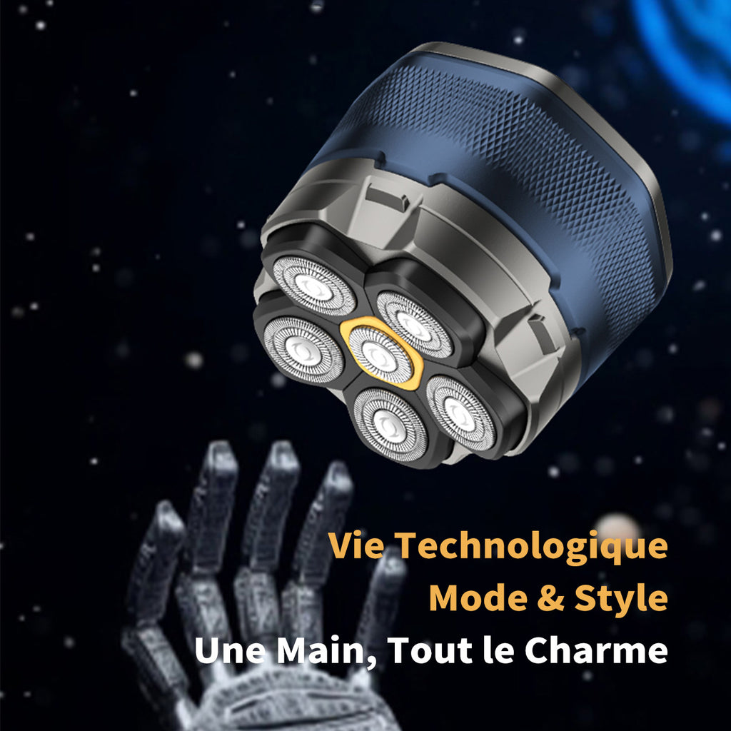 Sparoma Rasoir pour homme chauve - rasoir électrique avec 6 têtes flottantes magnétiques, résistant à l’eau IPX6, avec écran intelligent LED, autonomie de 150 minutes - fk-8750, modèle bleu