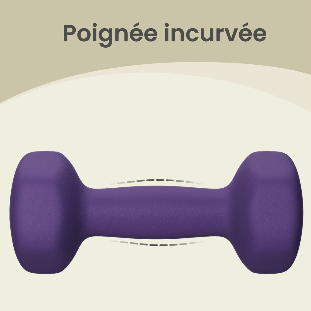 JOYFURNOSLot de 2 haltères, 2 x 2 kg, revêtement en néoprène, Violet
