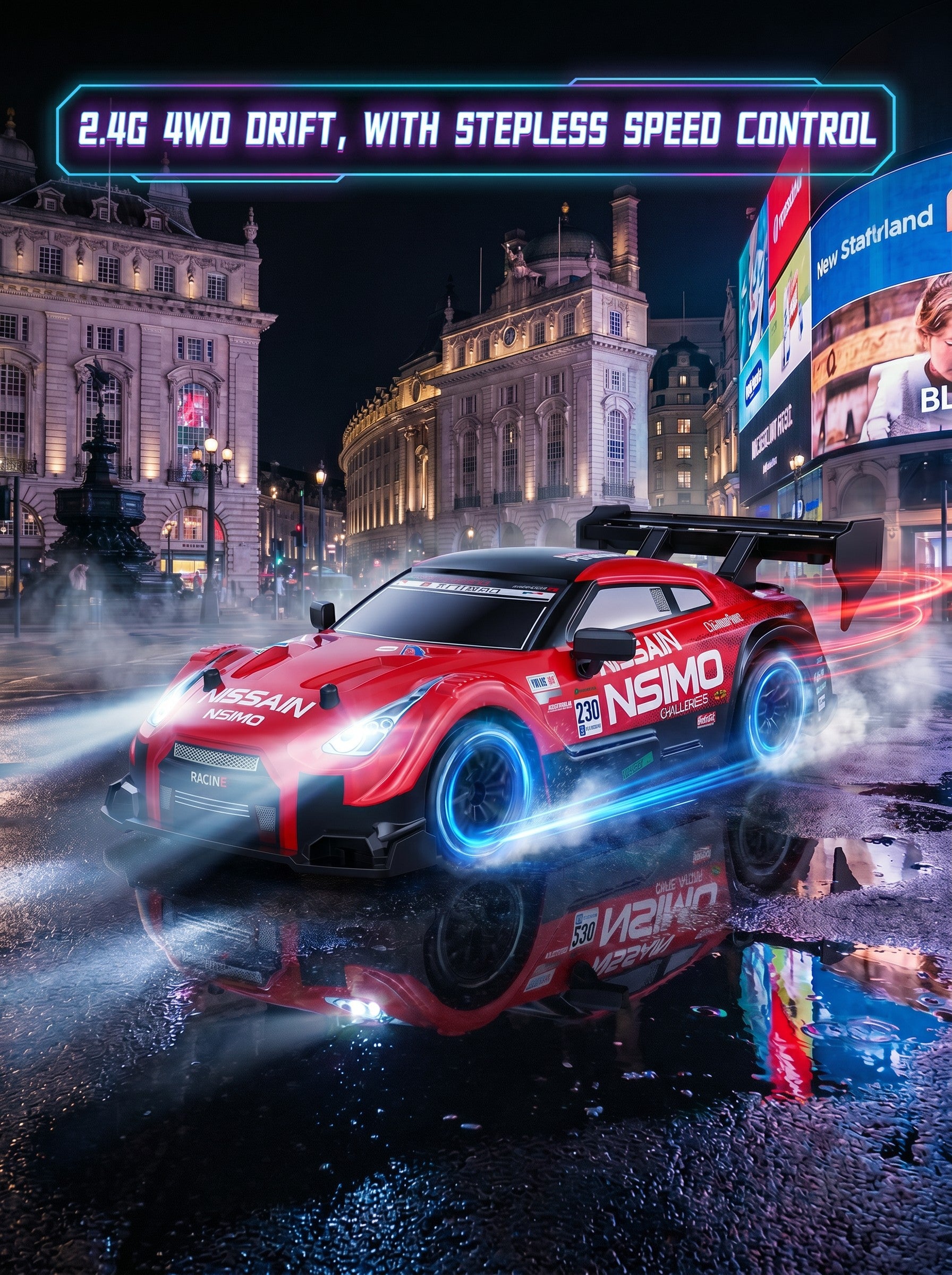Voiture de Drift RC 4WD GTR 1:24, Vitesse Proportionnelle 2,4 g, Pneus à Double Montage, Châssis Amortisseur, Jouet de Course Intérieur pour 8 Ans et Plus, One Piece en Rouge