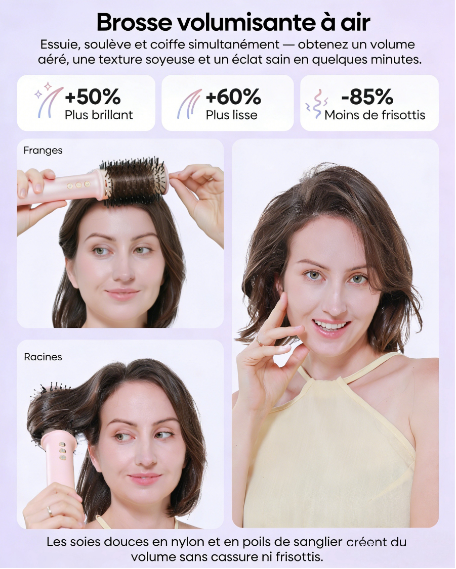 Okaydeer Set de Brosse Sèche-Cheveux Haute Vitesse 7 en 1 & Boucleur Auto-Enrouleur, Lisseur à Air Chaud Anti-Frisottis et Volumateur pour Cheveux Lisses et Brillants, Cadeau Rose avec Sac de Voyage