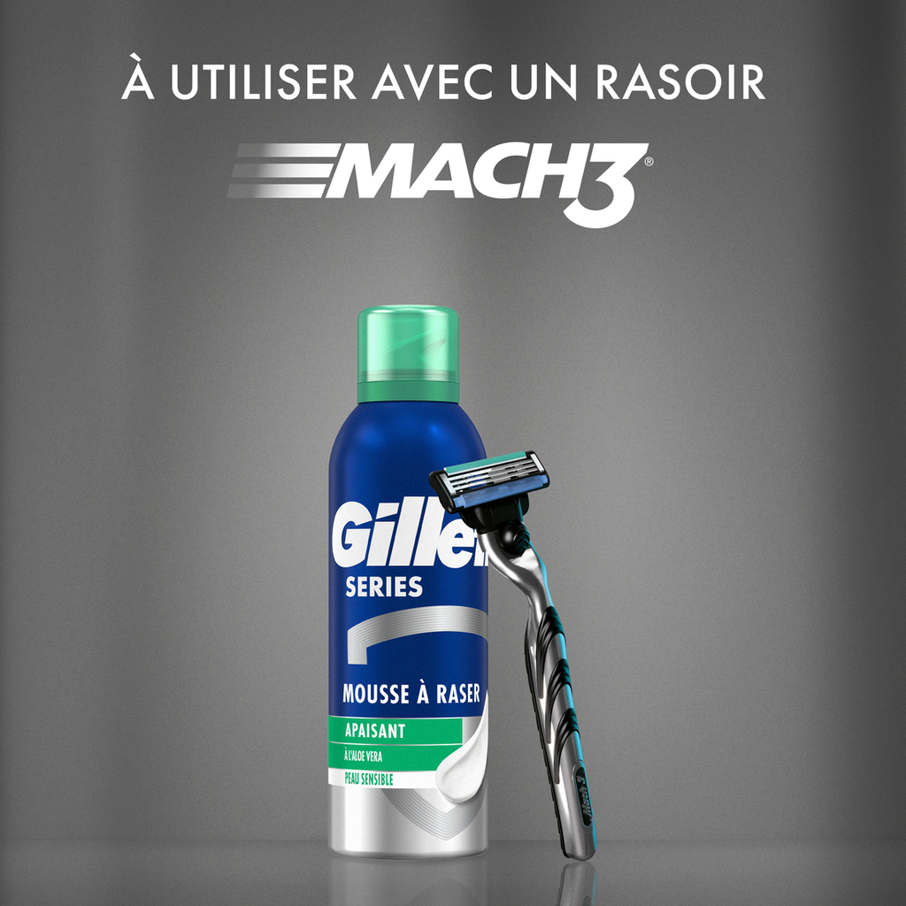 Gillette Mousse à Raser Homme, pour la Peau Sensible, 250ml | Formule Apaisante à l’Aloe Vera, Parfum Masculin, Contre Brûlures, Rougeurs, Coupures