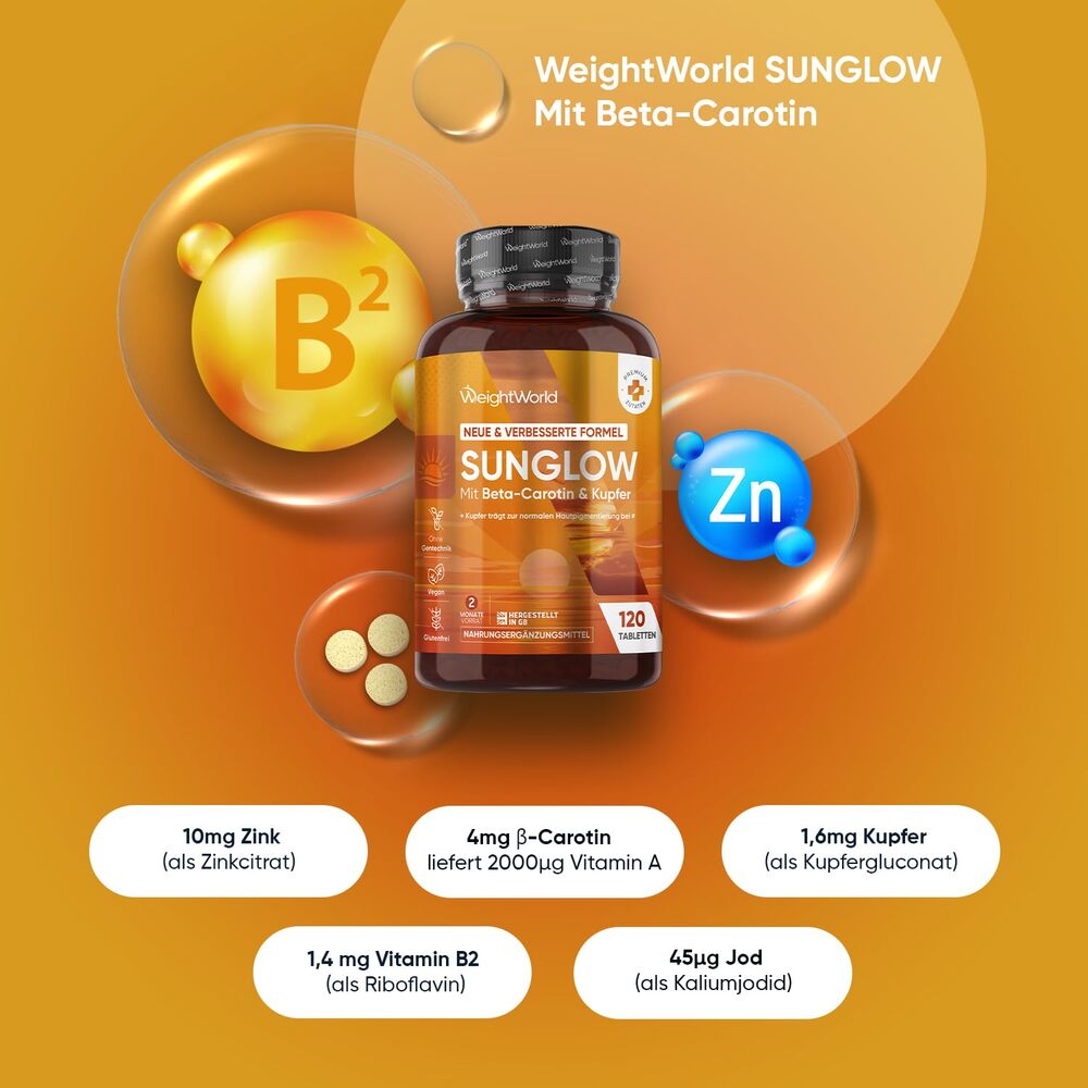 WeightWorld SunGlow Auto-Bronzant & Santé de la Peau 120 Comprimés