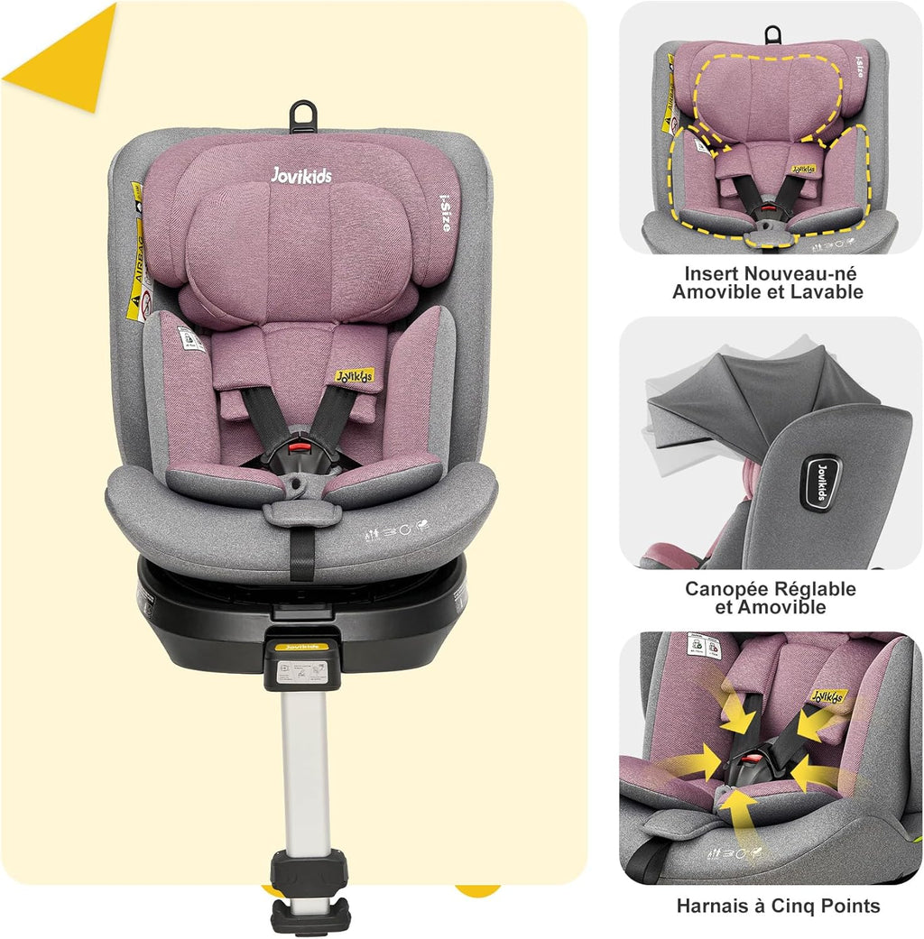 Jovikids siège enfant pivotant à 360° avec ISOFIX, i-Size 40-150 cm (de la naissance à environ 12 ans), siège auto pour bébé avec fonction d'inclinaison & pare-soleil amovible, ECE R129