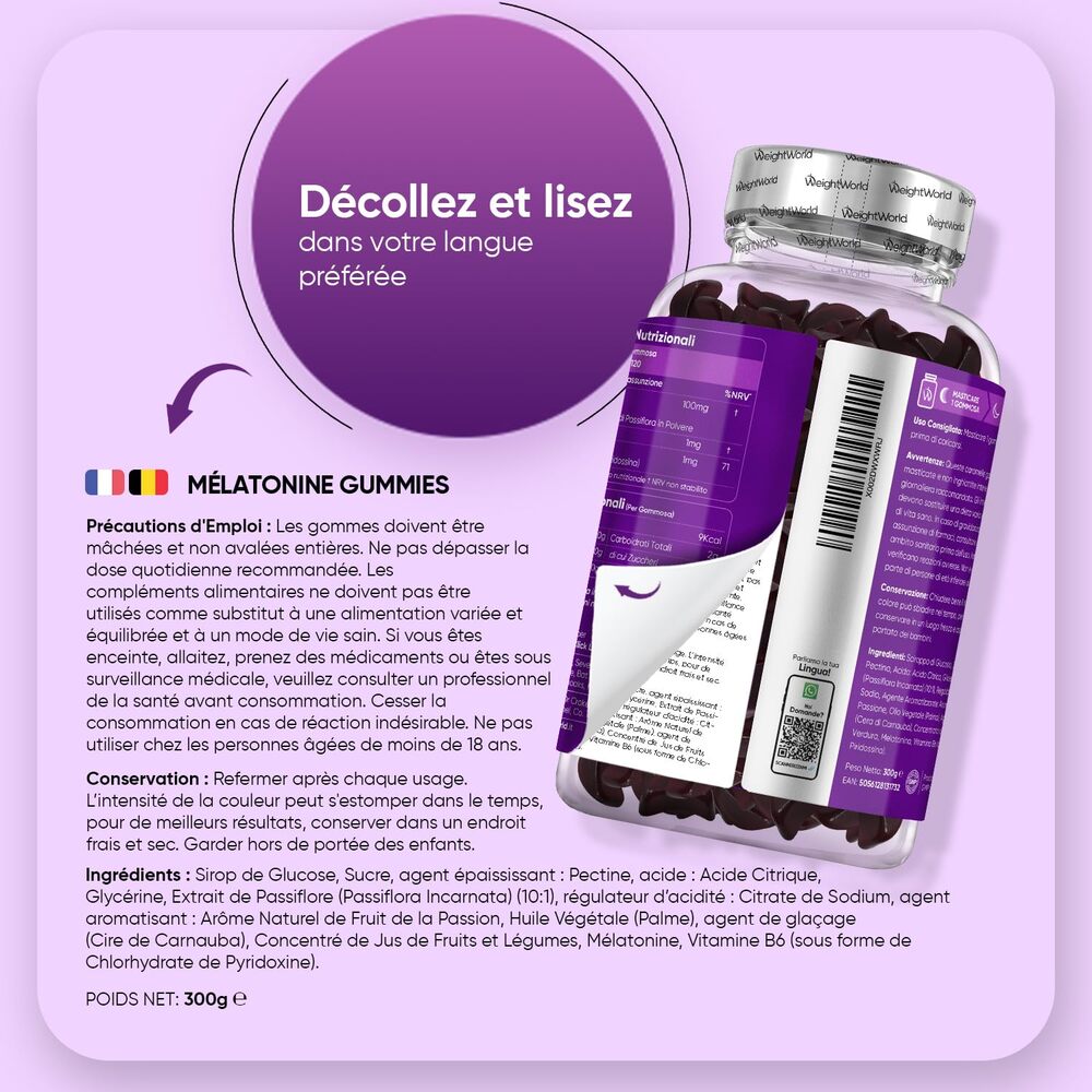 WeightWorld Gommes à la mélatonine 1 mg - 120 gommes