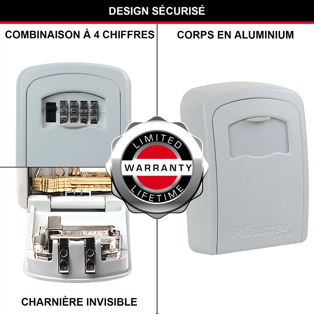 Master Lock Boîte à clés à fixation murale, format moyen 85 x 119 x 36 mm, crème, pour l’extérieur, kit de montage, pour la maison, le bureau, les usines et les véhicules
