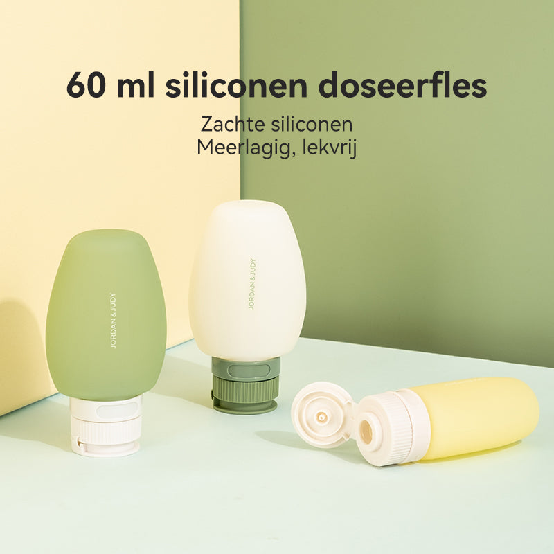 JORDAN&JUDY Lot de 3 bouteilles de voyage en silicone, rechargeables, anti-fuite, portables, pour shampoing et cosmétiques, 60 ml, Offre annuelle, Cadeaux phares
