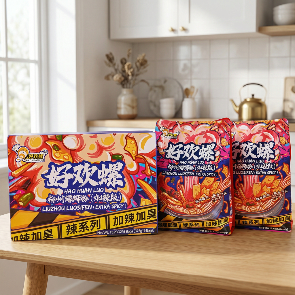 HAOHUANLUO Nouilles de riz aux escargots de rivière de Liuzhou version épicée 375 g lot de 6 boîte colorée