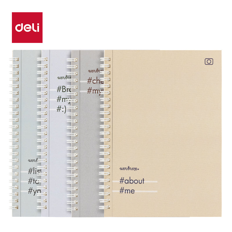 Deli Carnet à spirale, A5 (148 x 210 mm), 60 feuilles/120 pages, 70 g/m² - Parfait pour les étudiants, le bureau et le journaling, Série tons clairs, Lot de 4