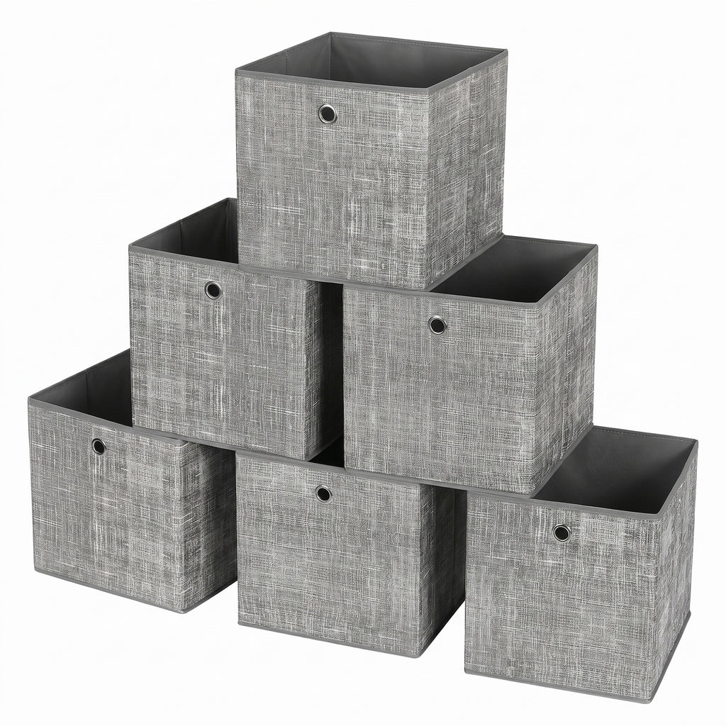 JOYFURNOS Boîtes de Rangement Pliables, Lot de 6 Boîtes en Tissu, 30 x 30 x 30 cm, Pour Meuble Cube, Pour Étagères, Rangement pour Vêtements, Gris