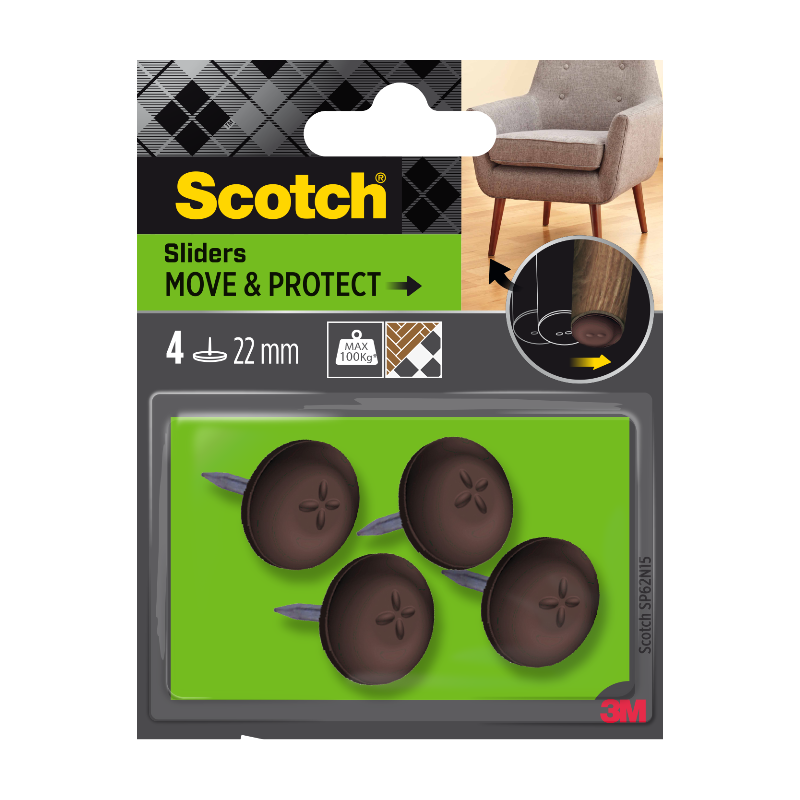 Scotch® Patin glisseur pour meuble à clouer alvéolé Marron Ø 22 mm