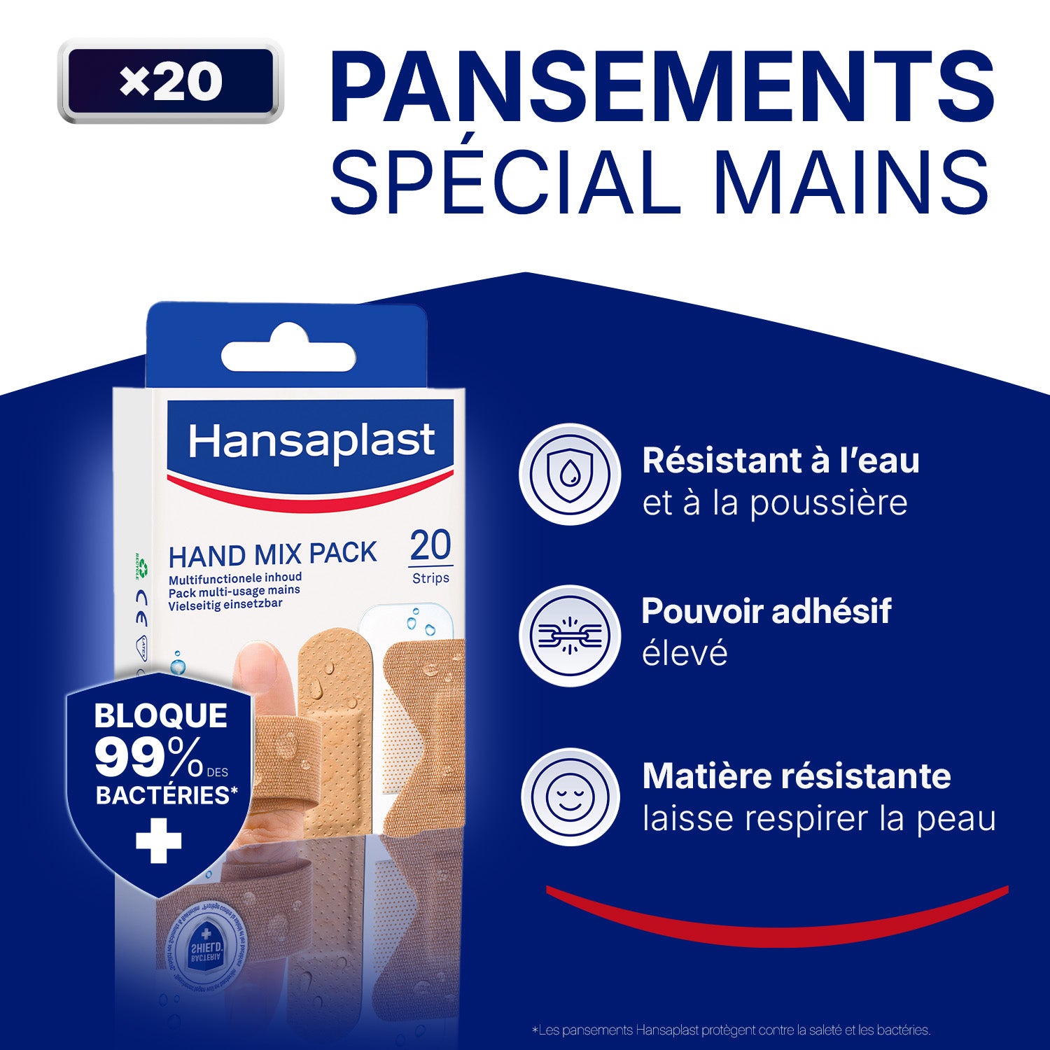 Hansaplast Pansements pour plaies Assortiment mains x20