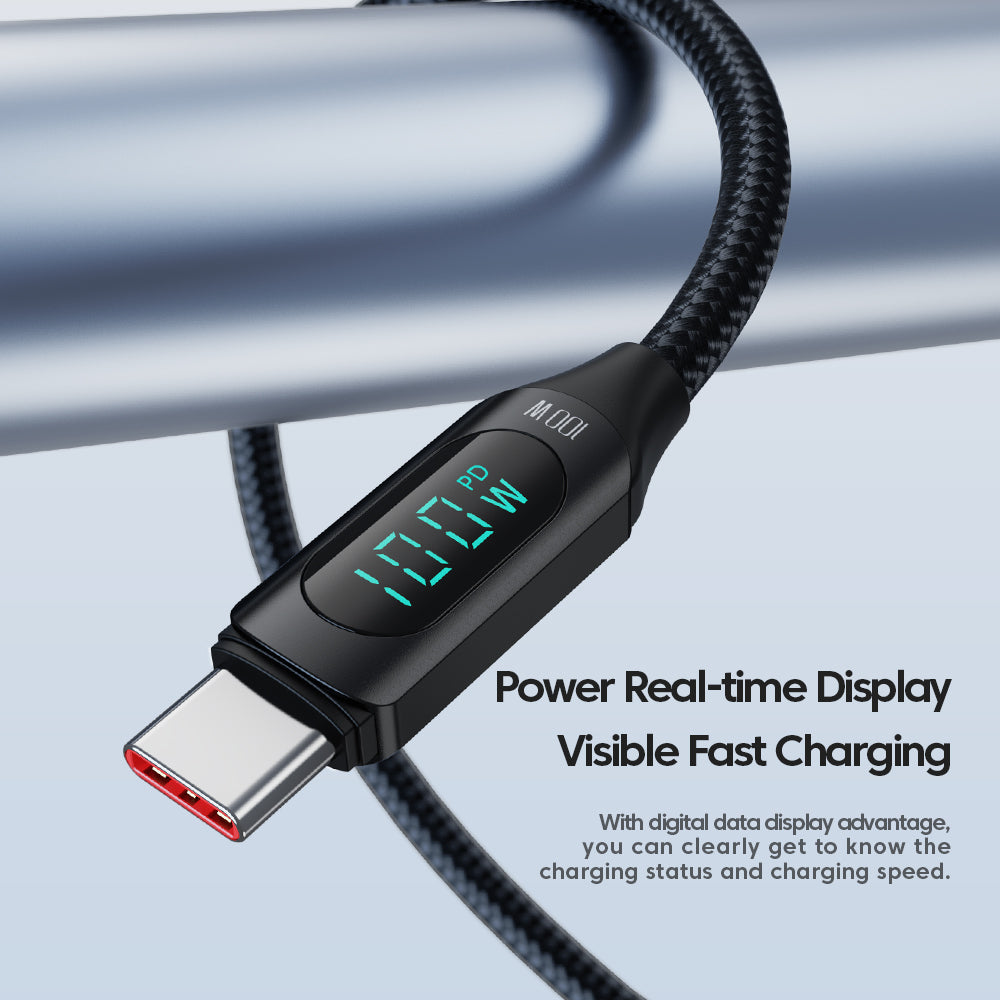 Toocki Câble USB-C 1 m 100 W charge rapide avec affichage LED compatible avec iPhone 17, 16, 15 Pro Plus, Pro Max Air, iPad Pro, Samsung Galaxy S24, S23, Switch, MacBook Air, Pixel