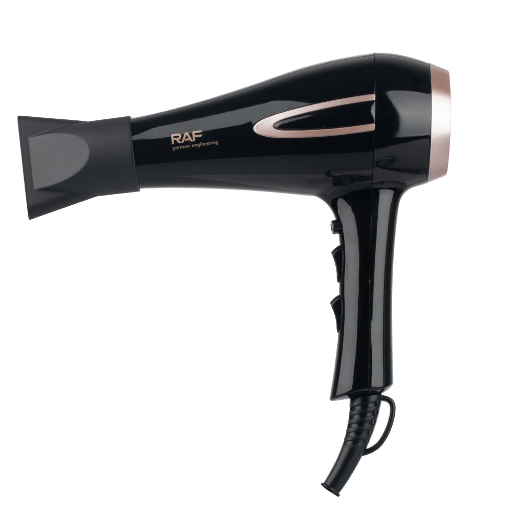 RAF Sèche-cheveux 2200 W avec ingénierie allemande - 3 températures et 2 vitesses, fonction d’air froid, protection contre la surchauffe, embout concentrateur pour séchage rapide et coiffage