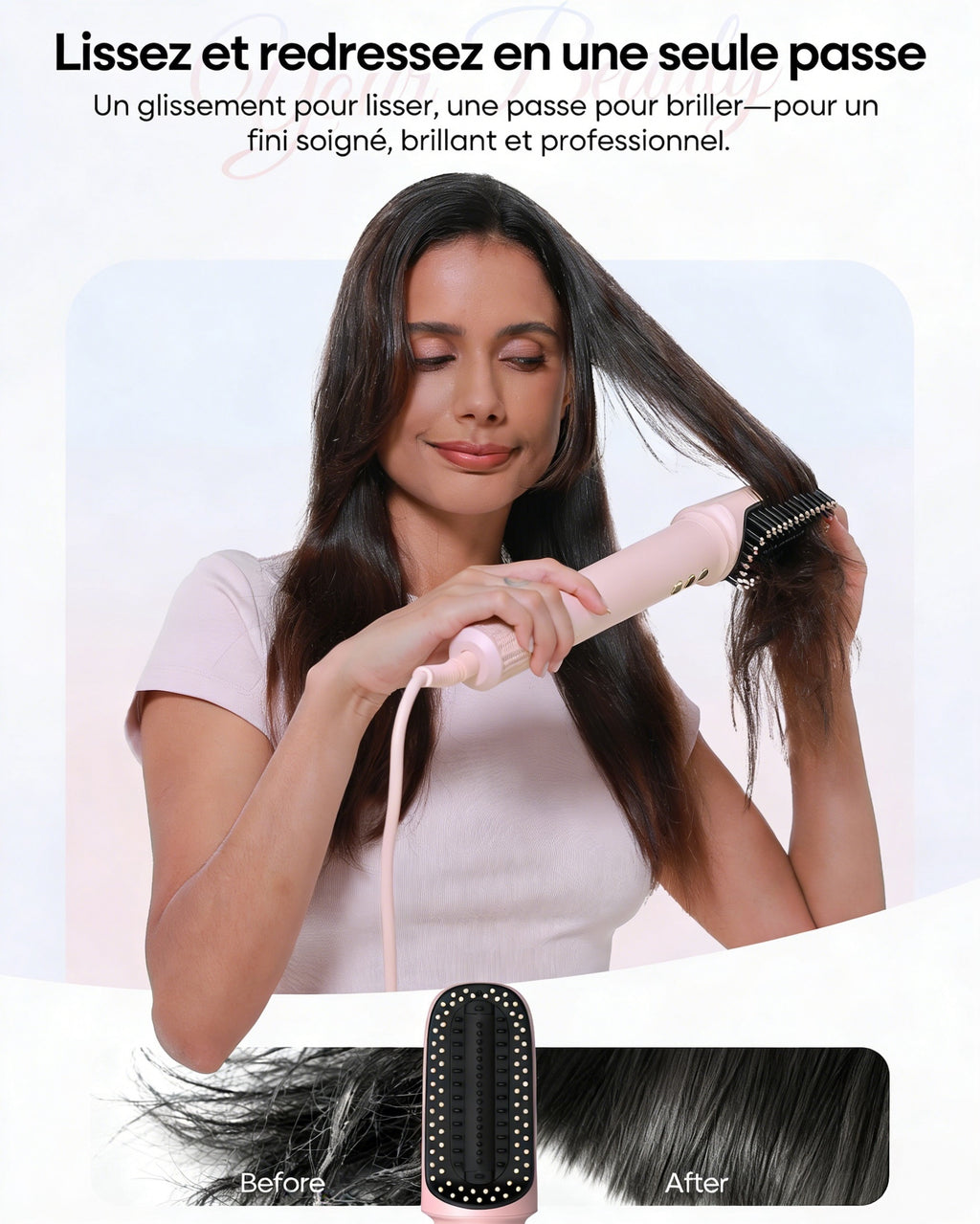 Okaydeer Set de Brosse Sèche-Cheveux Haute Vitesse 7 en 1 & Boucleur Auto-Enrouleur, Lisseur à Air Chaud Anti-Frisottis et Volumateur pour Cheveux Lisses et Brillants, Cadeau Rose avec Sac de Voyage