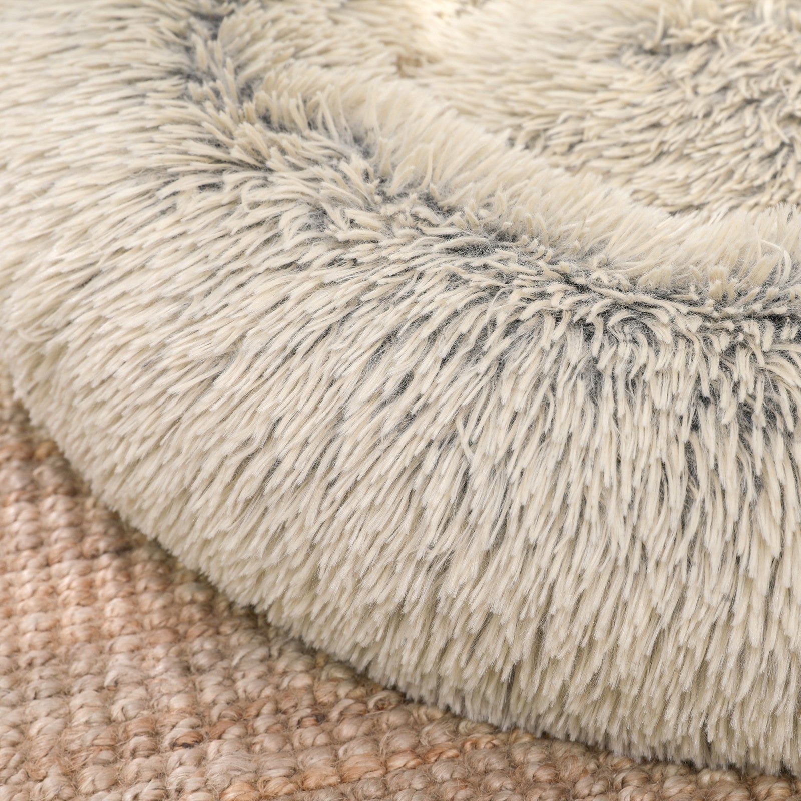 JOYFURNOS Lit pour chien en peluche donut avec housse amovible et lavable, kaki, 70 x 20 cm