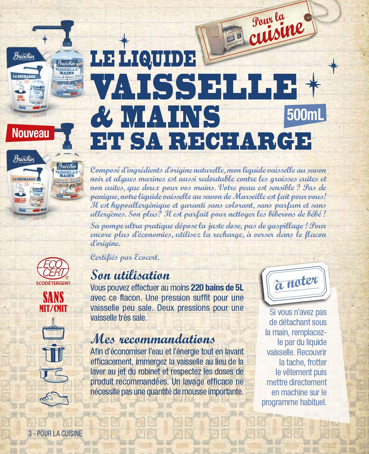 Jacques Briochin Liquide Vaisselle Algues Marines & Savon Noir, Formule Dégraissante, 500 ml