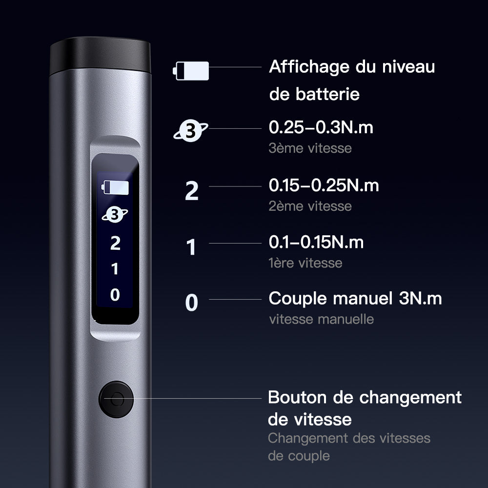 EasyWox 57-en-1 Kit de tournevis électrique avec batterie Lithium 500 mAh, 52 embouts, charge rapide en 90 minutes, couple 0.1-0.35N.M, utilisation continue de 1 heure et boîte de rangement magnétique
