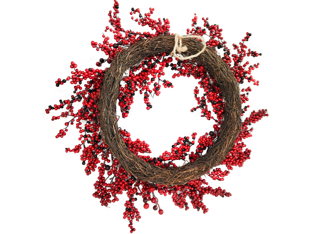 Daisy Darcy 50 cm Couronne de Baies Bicolore Base en Rotin Matériau Naturel : Base en Rotin