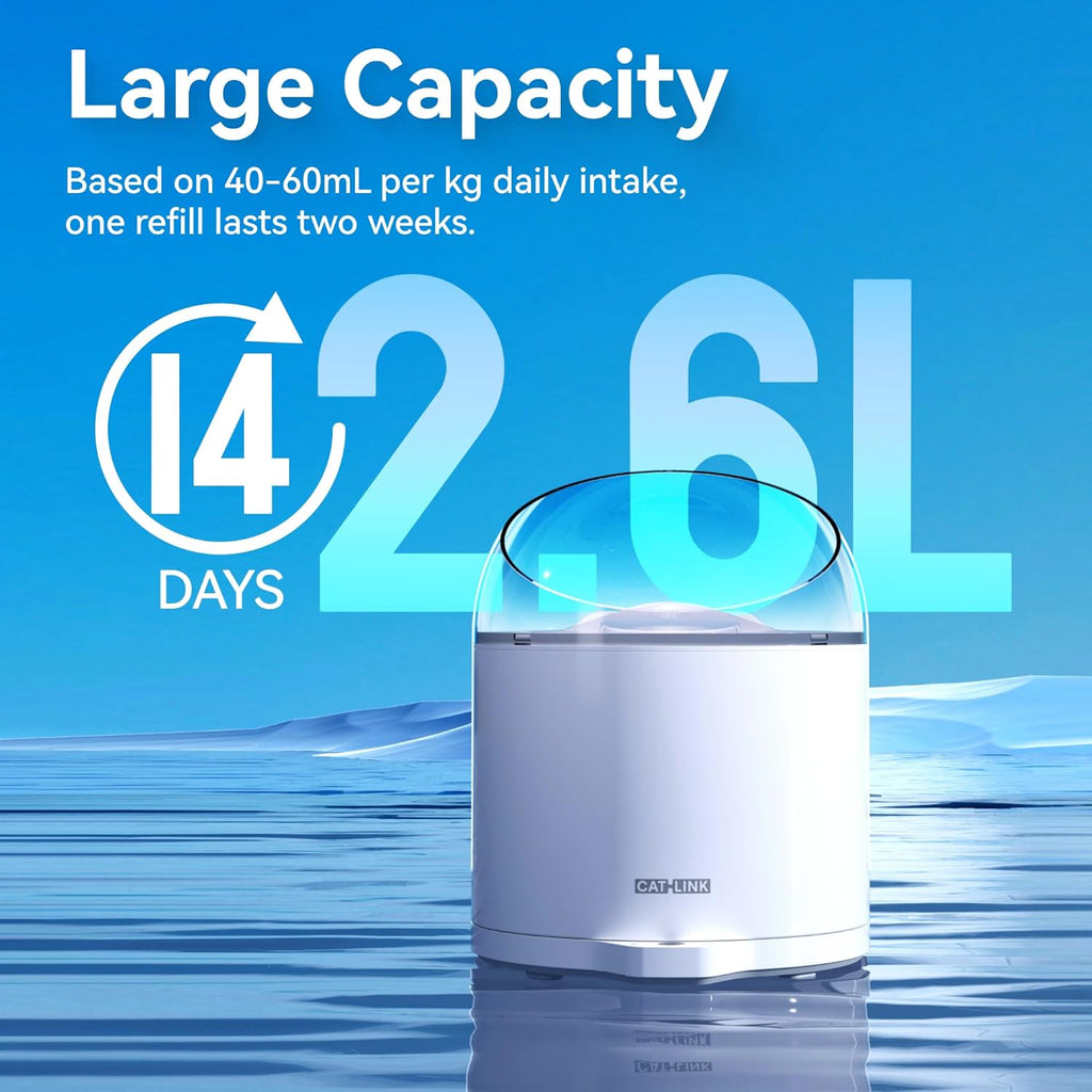 CATLINK Pure 2 W02 Distributeur automatique d’aliments pour animaux avec détection de l’état de santé, fonctionnement ultra silencieux et pompe à eau sans fil - Capacité 2,6 L