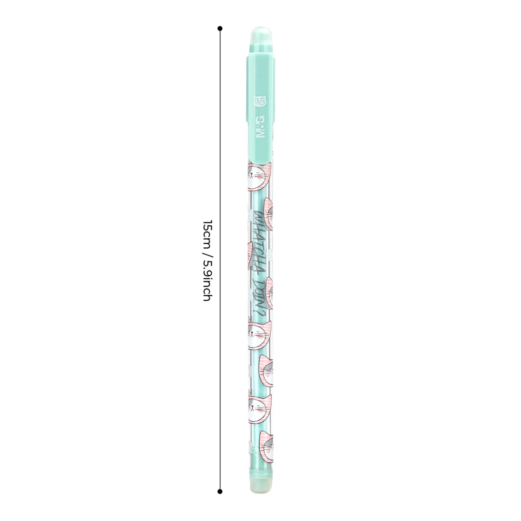M&G Tellement de chats Stylos gel effaçables, Lot de 6, Encre noire, Pointe fine 0,5 mm, Motif chat mignon, Stylos à écriture fluide avec prise confortable et capuchon pour école, bureau et agenda
